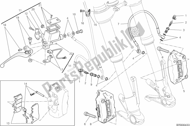 Todas as partes de Sistema De Freio Dianteiro do Ducati Hypermotard Hyperstrada USA 821 2014